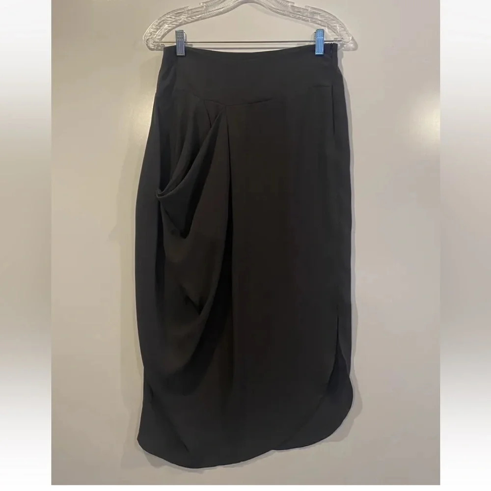 Bananablue Black Draped Tulip Midi Skirt Asymmetrical Made‎ in Australia Size M